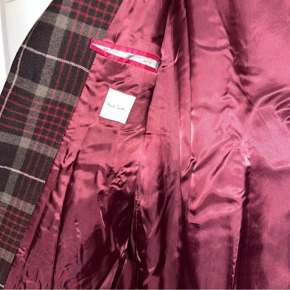 Paul Smith brown plaid checked coat, men’s size 40 - Picture 8 of 13